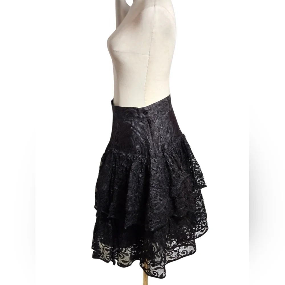 Cathay Vintage Black Lace Tiered Western Skirt